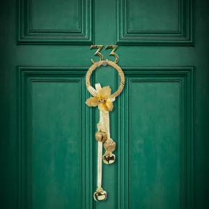 Clopoței chinezești, ornament de Crăciun pentru ușă - metal, aurii