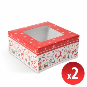 Cutie de cadouri din hârtie, cu motive de Crăciun - capac transparent - 2 buc / pachet
