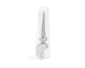 Decor vârf de brad de Crăciun - argintiu, sclipitor - 30 x 7 cm