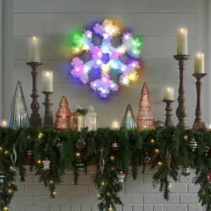 Decoratiune de Craciun - fulg de nea LED colorat - 32 cm