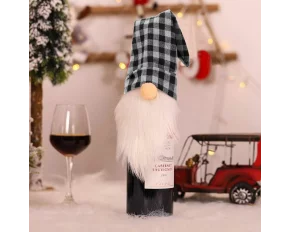 Decorațiune de Crăciun pentru sticle - elf - căciulă cu carouri - poliester - 40 x 12 cm (B)