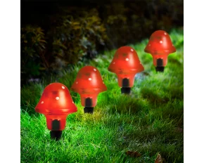 Lampa solara ciuperca LED - rosu - 11 cm