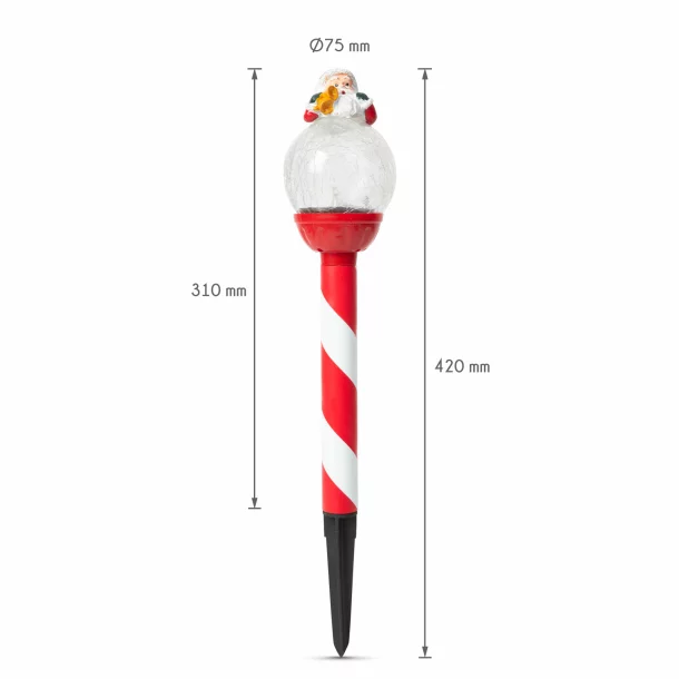 Lampă solară LED - Moș Crăciun, bilă de sticlă - 42 x ø7,5 cm