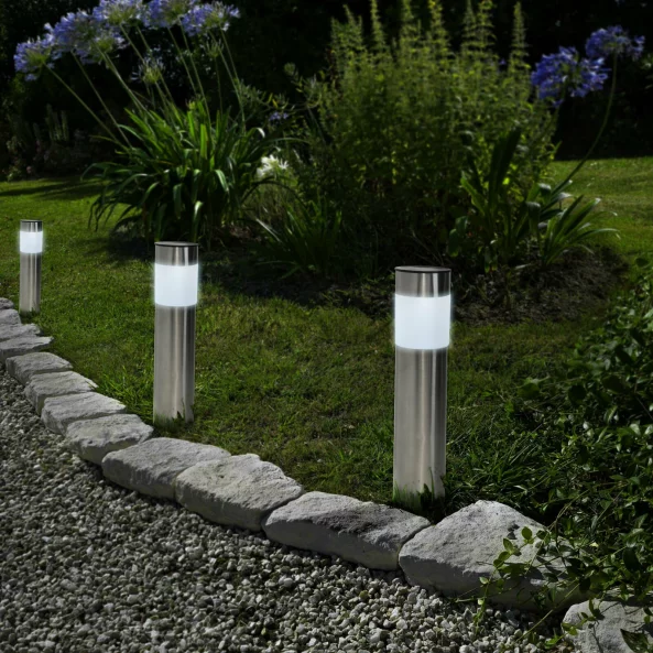 Lampă solară metalică - opal - alb rece - 6 x 6 x 27 (+10) cm