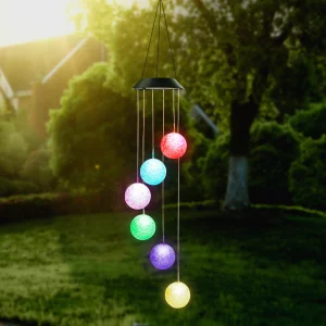 Lampă solară suspendată - sfere de cristal - cu LED RGB - 78 x 12,5 cm