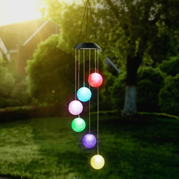 Lampă solară suspendată - sfere de cristal - cu LED RGB - 78 x 12,5 cm