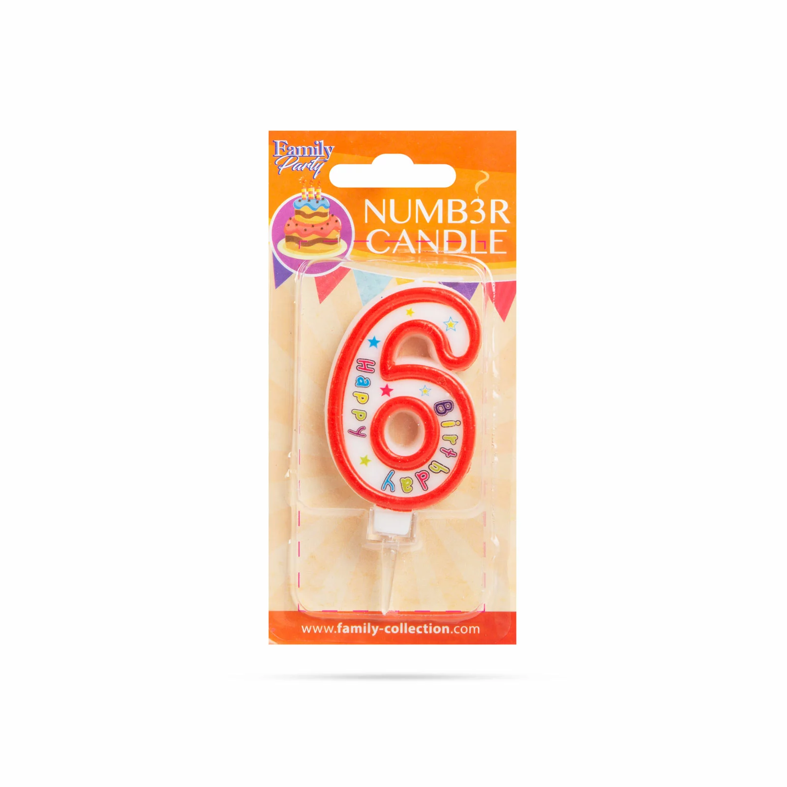 Lumânare pentru tort în forma cifrei 6.  Dimensiune: 6,5 x 4 cm