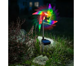 Mini - turbină eoliană solară LED - color, detașabilă - aluminiu, plastic - 75 x 23 x 23 cm