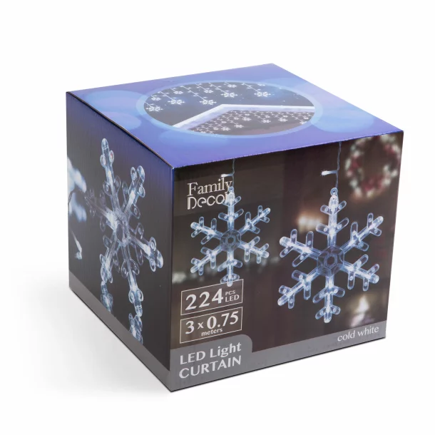 Perdea luminoasă LED - fulg de nea - 3 x 0,75 m - 224 LED-uri alb rece - IP44