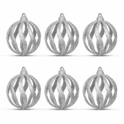 Set decor brad - globuri argintii strălucitoare - 7 cm - 6 buc/pachet