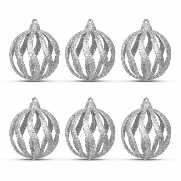 Set decor brad - globuri argintii strălucitoare - 7 cm - 6 buc/pachet