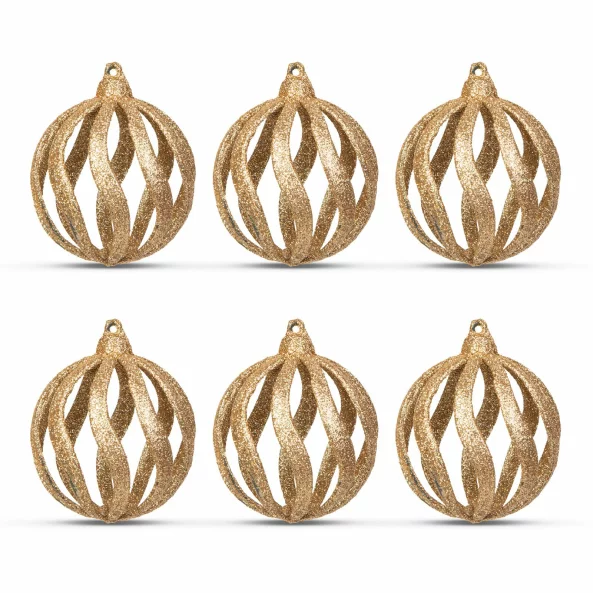 Set decor brad - globuri aurii strălucitoare - 7 cm - 6 buc/pachet