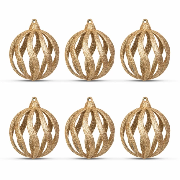 Set decor brad - globuri aurii strălucitoare - 7 cm - 6 buc/pachet