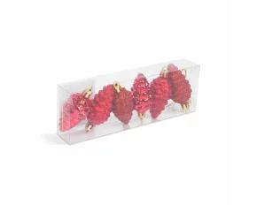 Set decor pentru brad - conuri roșii - 6 cm - 6 buc / set