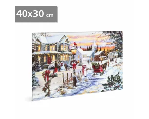 Tablou de Crăciun - LED - cu agățătoare, 2 baterii AA - 40 x 30 cm