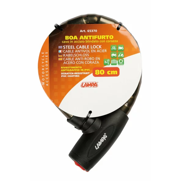 Antifurt cablu din otel calit acoperit cu plastic Boa Ø24mm - 80cm