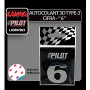 Autocolant 3D crom Type-3 (28mm) cifra - &quot; 6 &quot;