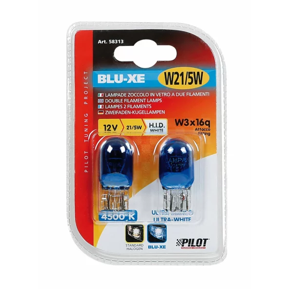 Bec Blu-Xe 21/5W 12V dublu filament cap sticla W3x16q 2buc