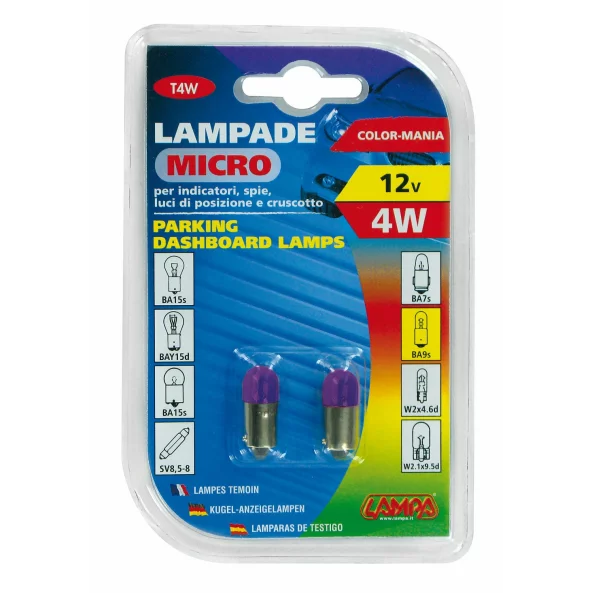 Bec clasic 4W 12V pozitie soclu metal BA9s 2buc - Violet