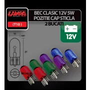 Bec clasic 5W 12V pozitie cap sticla W2,1x9,5d 2buc - Rosu