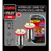 Bec Hyper-Led4 - 2SMD 12V pozitie soclu metal BA9s 2buc - Rosu