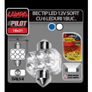 Bec LED 12V - 18x31mm - 6LED Sofit SV8,5-8 1buc - Albastru