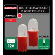 Bec tip LED 12V 5W soclu plastic T10 W2,1X9,5d 2buc Carpoint - Rosu focalizat