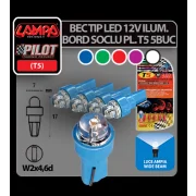 Bec tip LED 12V iluminat bord soclu pl. T5 W2x4,6d 5buc - Albast