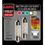 Bec tip LED 12V sofit cu 3 leduri 10x36mm SV8,5-8 (C5W) 2buc - Alb