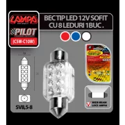 Bec tip LED 12V sofit cu 8 leduri 13x35mm SV8,5-8 1buc - Verde