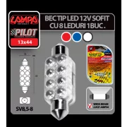 Bec tip LED 12V sofit cu 8 leduri 13x44mm SV8,5-8 1buc - Verde