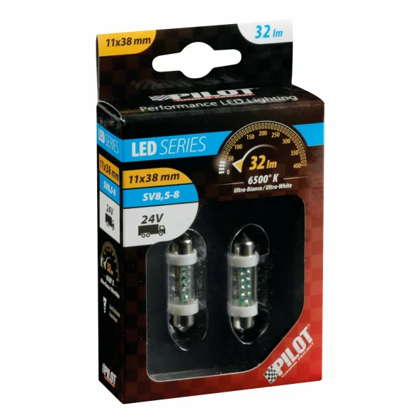 Bec tip LED 24V sofit cu 4 leduri 11x38mm SV8,5-8 2buc - Alb