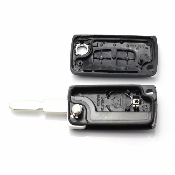 Citroen / Peugeot 406 - Carcasa tip cheie briceag cu 2 butoane, lama NE78-SH2 cu suport baterie