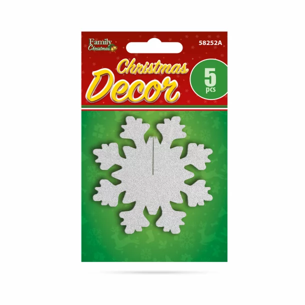 Decor de Crăciun - fulg de nea argintiu - 7 x 7 cm - 5 buc / pachet