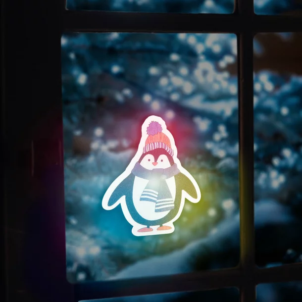 Decoraţie de Crăciun cu LED RGB - autocolant - model pinguin