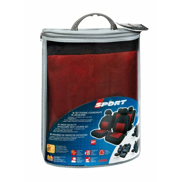 Huse scaun Sport 8buc jacquard high-quality - Rosu/Negru