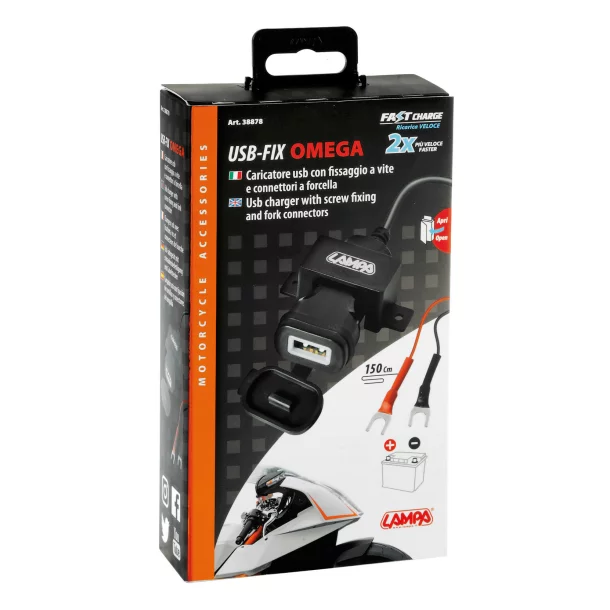 Incarcator motocicleta USB-Fix Omega fixare cu suruburi 12/24V - 2400mA