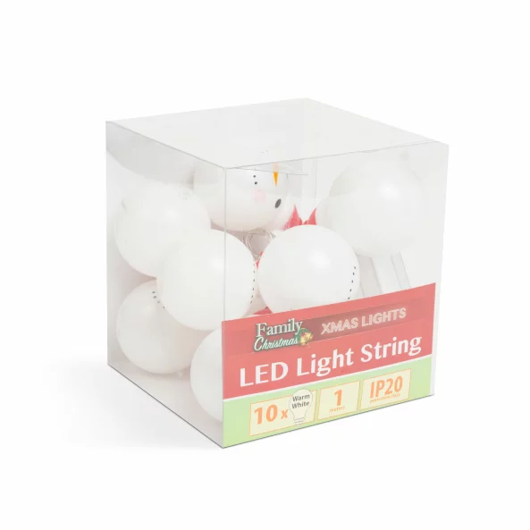 Instalație de pom cu LED - om de zăpadă - 10 LED-uri - 1,1 metri - alb cald - 3 x AA