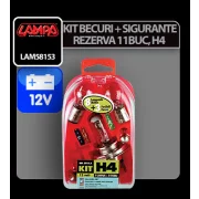 Kit becuri si sigurante 11buc, 12V - halogen H4 P43