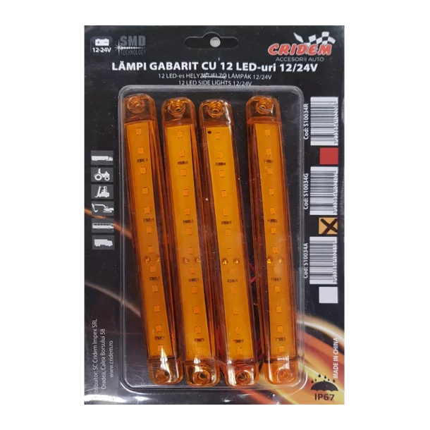 Lampa gabarit cu 12 LED-uri 12/24V set 4buc Cridem - Galben