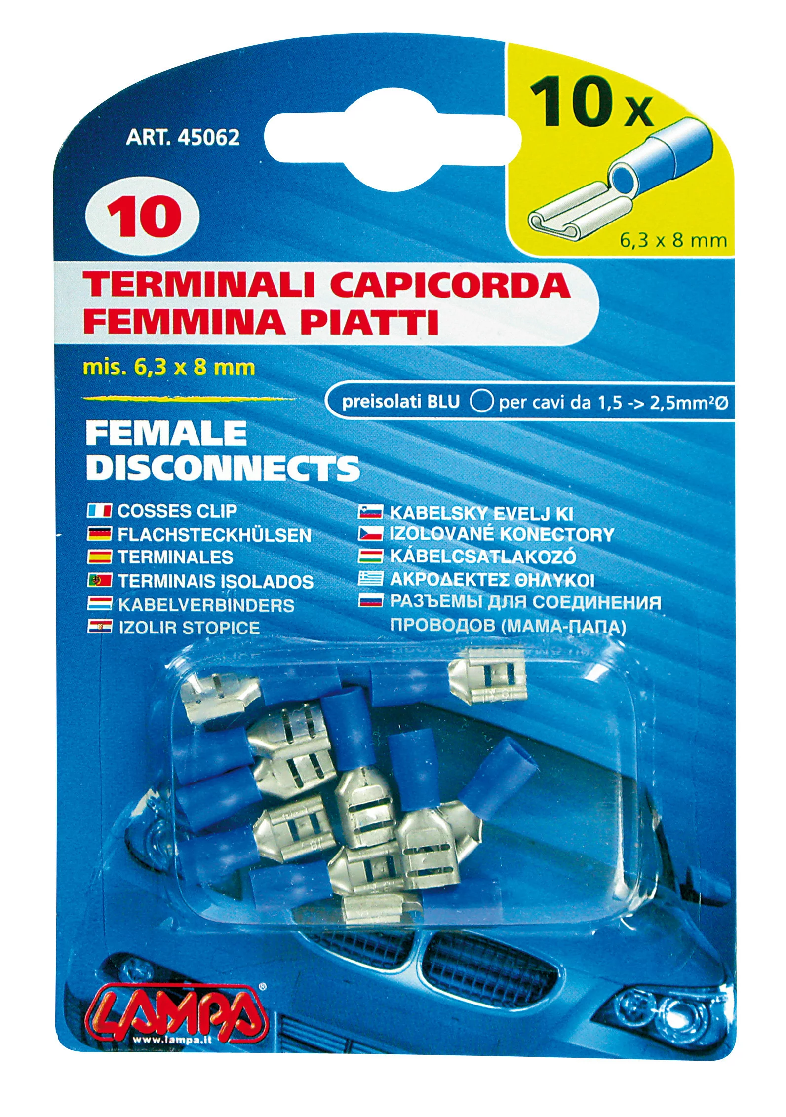Papuci electrici 10buc, mama - 6,3x0,8mm - Albastru