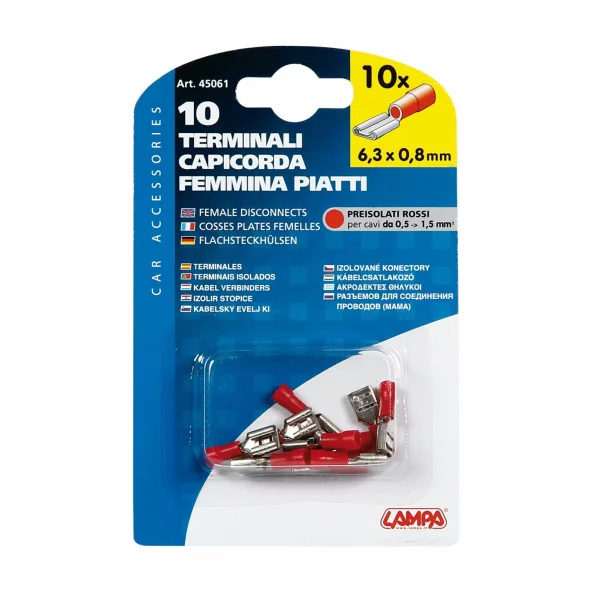 Papuci electrici 10buc, mama - 6,3x0,8mm - Rosu