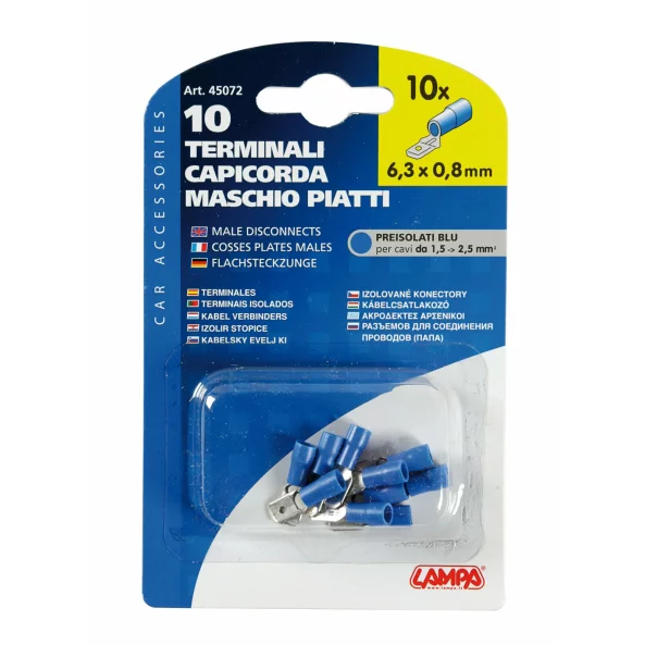 Papuci electrici 10buc, tata - 6,3x0,8mm - Albastru