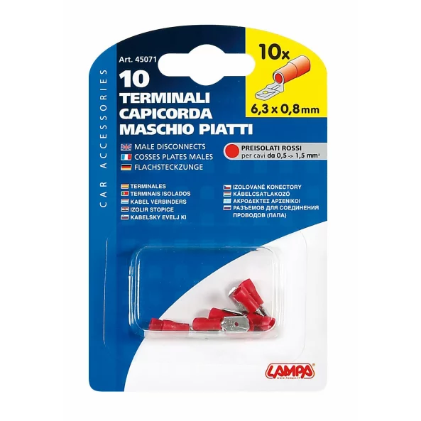 Papuci electrici 10buc, tata - 6,3x0,8mm - Rosu