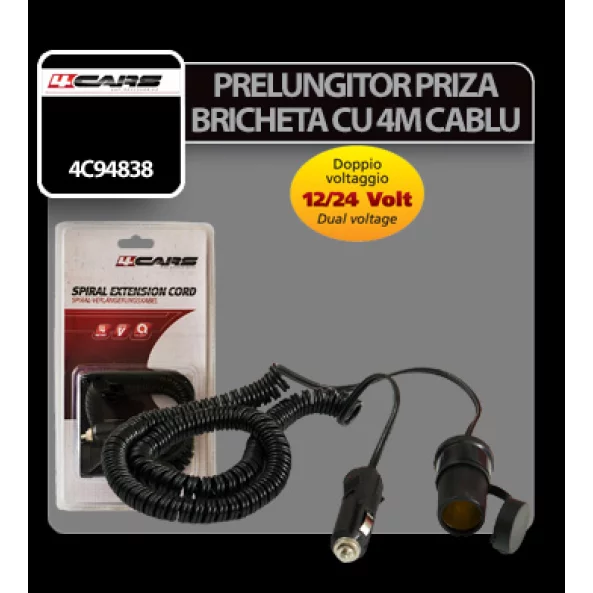 Prelungitor priza bricheta cu 4m cablu 12-24V 4Cars