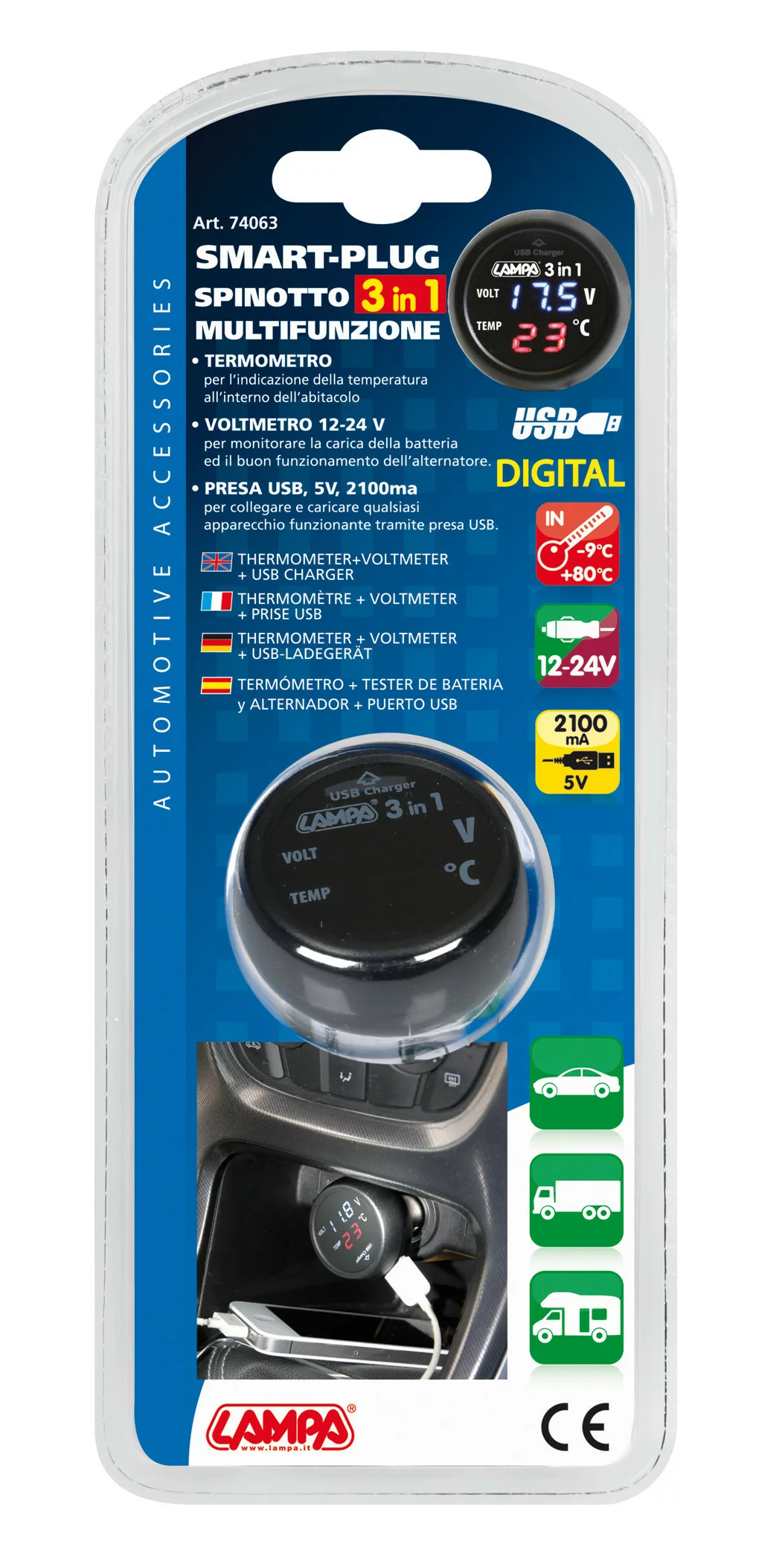 Priza bricheta 3 in 1 Smart-Plug 12/24V