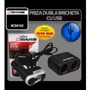 Priza dubla bricheta cu USB 12/24V 4Cars