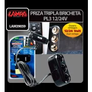 Priza tripla bricheta PL3 cu calblu 200cm 12/24V