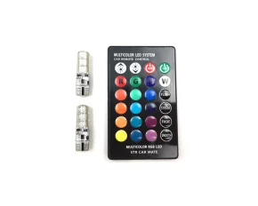 Set 2buc bec RGB 6SMD, 12V, pentru plafoniera cu soclu T10 W5W, cu telecomanda - Multicolor