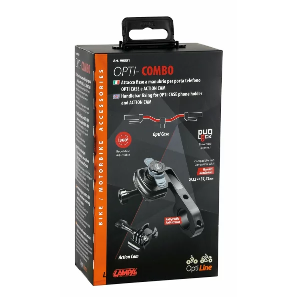 Suport fixare pe ghidon Opti Combo pentru carcase telefon mobil Opti Case si Action Cam